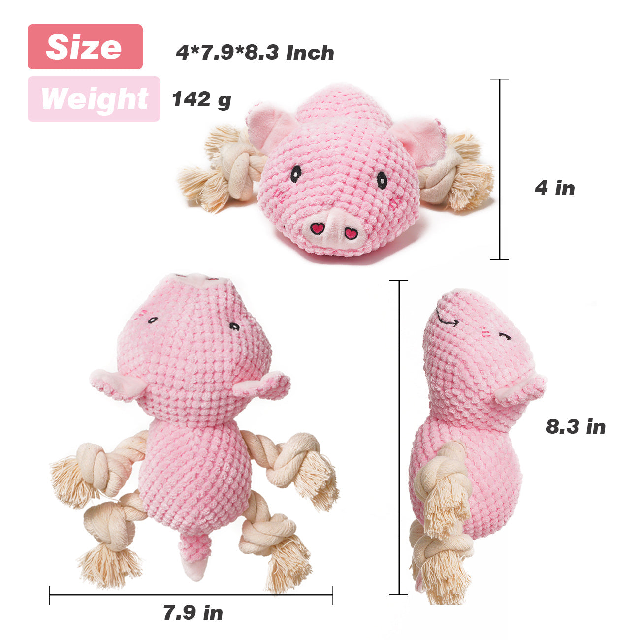 Beniqu Chewing and Durable Pig Plush Toy for LargeMediumSmall Puppies