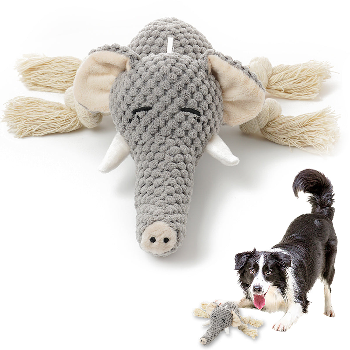 Beniqu Durable Soft Elephent Dog Plush Squeaky Toys