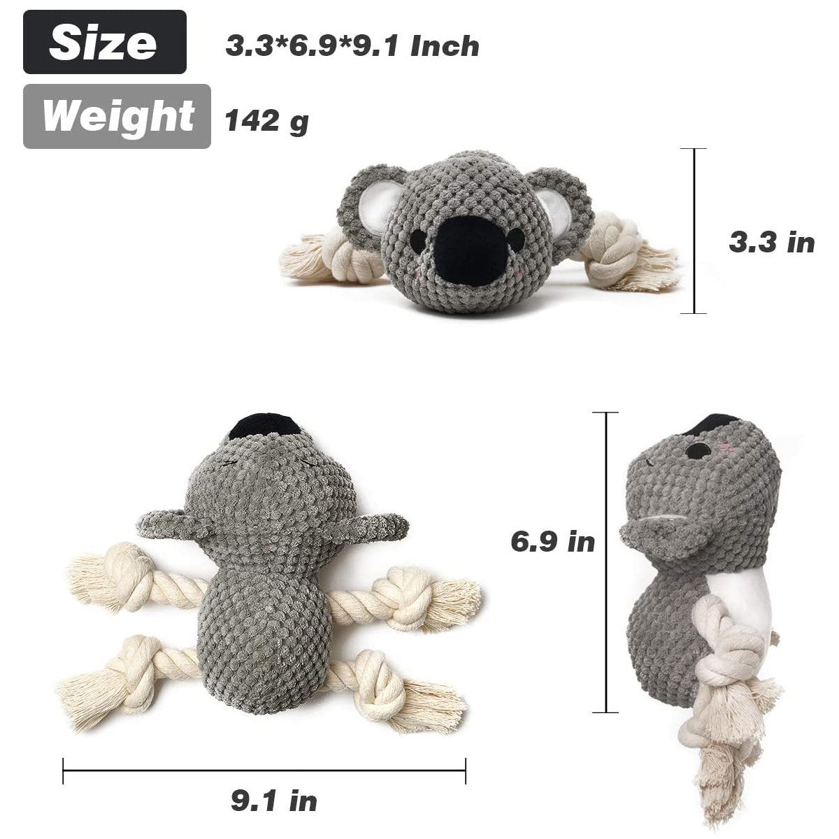 Beniqu Interactive Koala Stuffed Squeaking Dog Plush Toy
