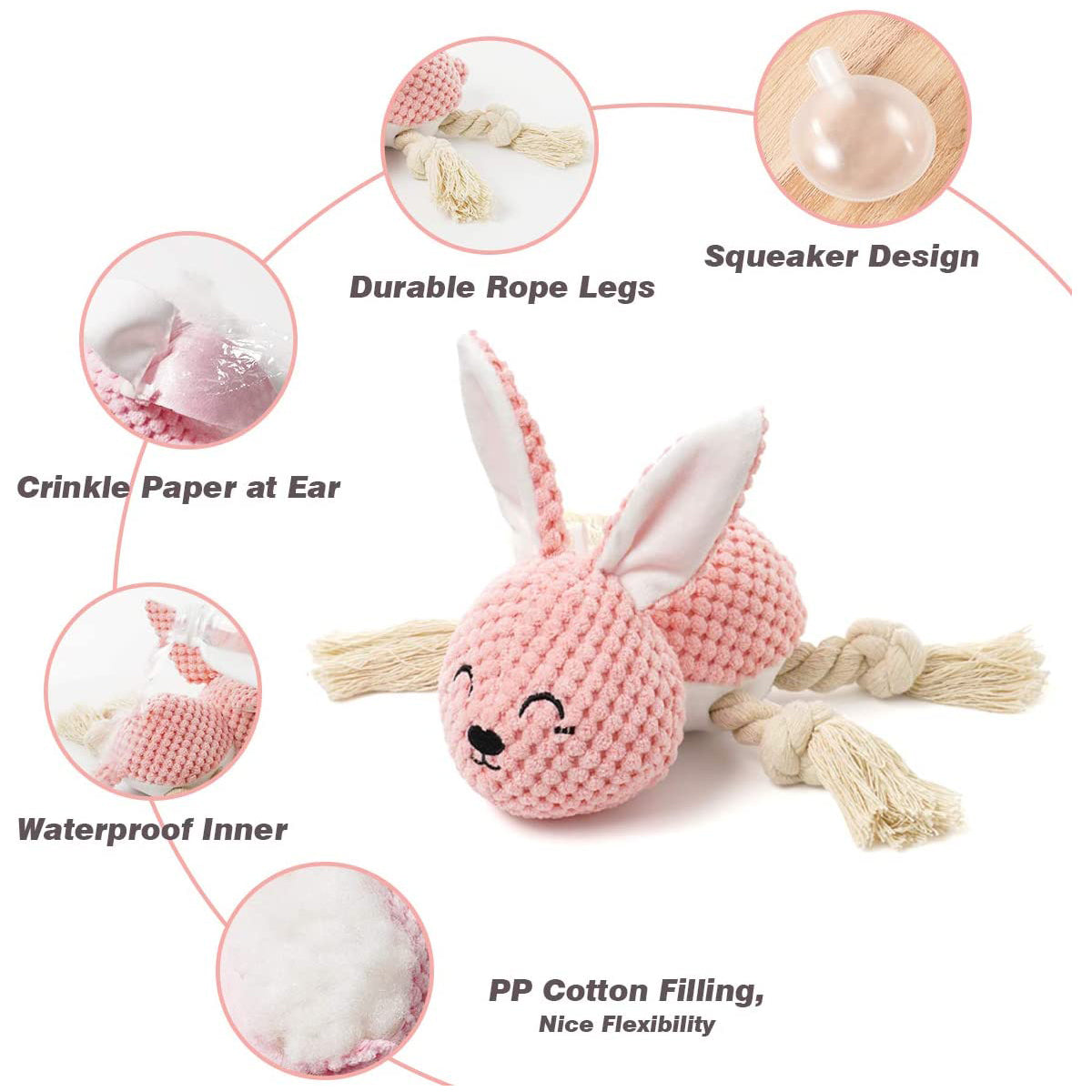 Beniqu Interactive Rabbit Stuffed with Squeaker Dog Chew Toy